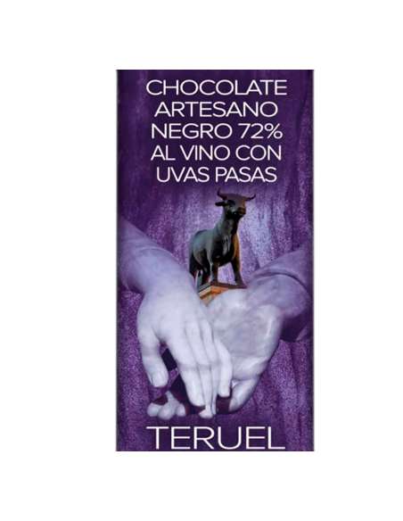 Ambachtelijke pure chocolade 72% met rode wijn en rozijnen