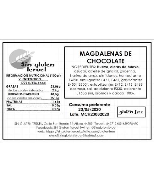 Magdalenas con chocolate sin gluten