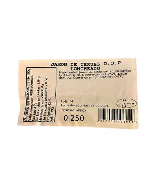 Jamón DOP Teruel | Loncheado 20 paquetes