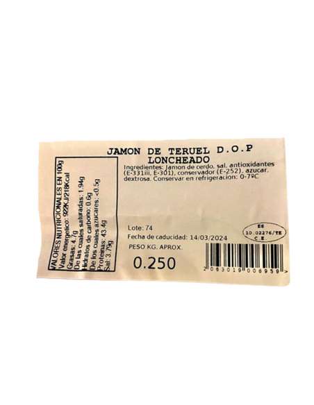 Jamón DOP Teruel | Loncheado 20 paquetes
