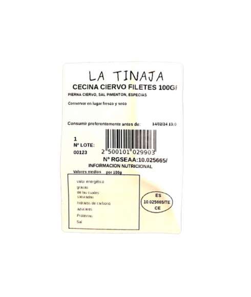 Cecina loncheada de ciervo