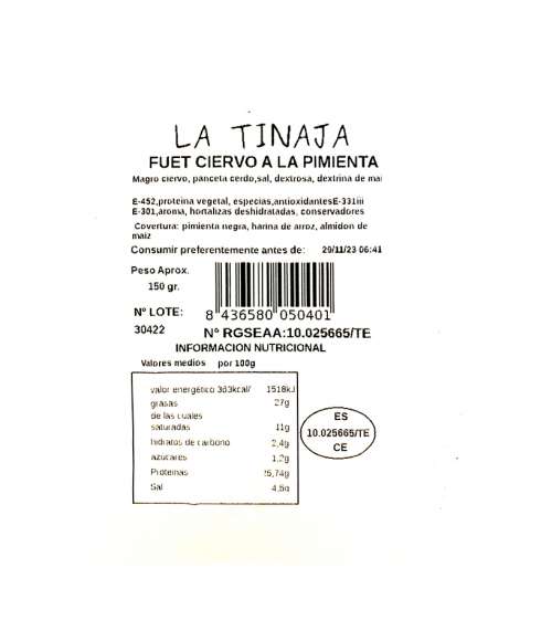 Fuet de ciervo a la pimienta