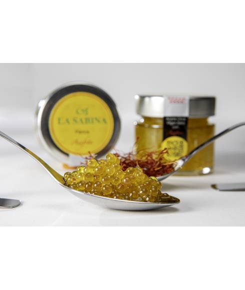 EVOO Spherifications / Pearls with Organic Saffron