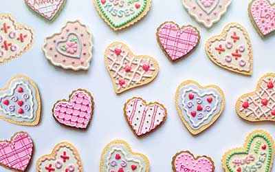 Valentine&#039;s day details category, you can see some colorful heart-shaped pastries.