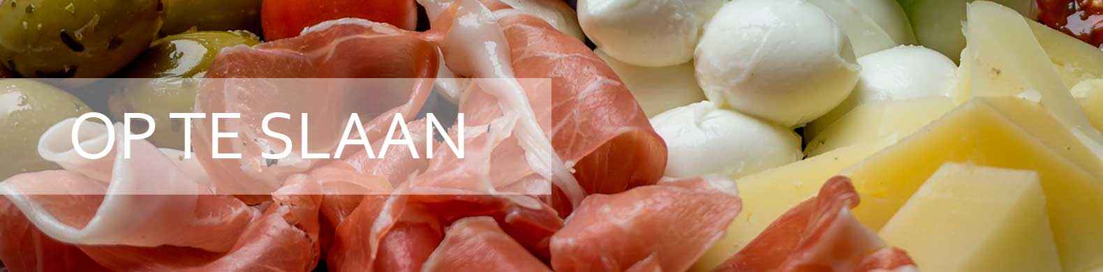 winkel banner, je ziet ham, olijven en kaas